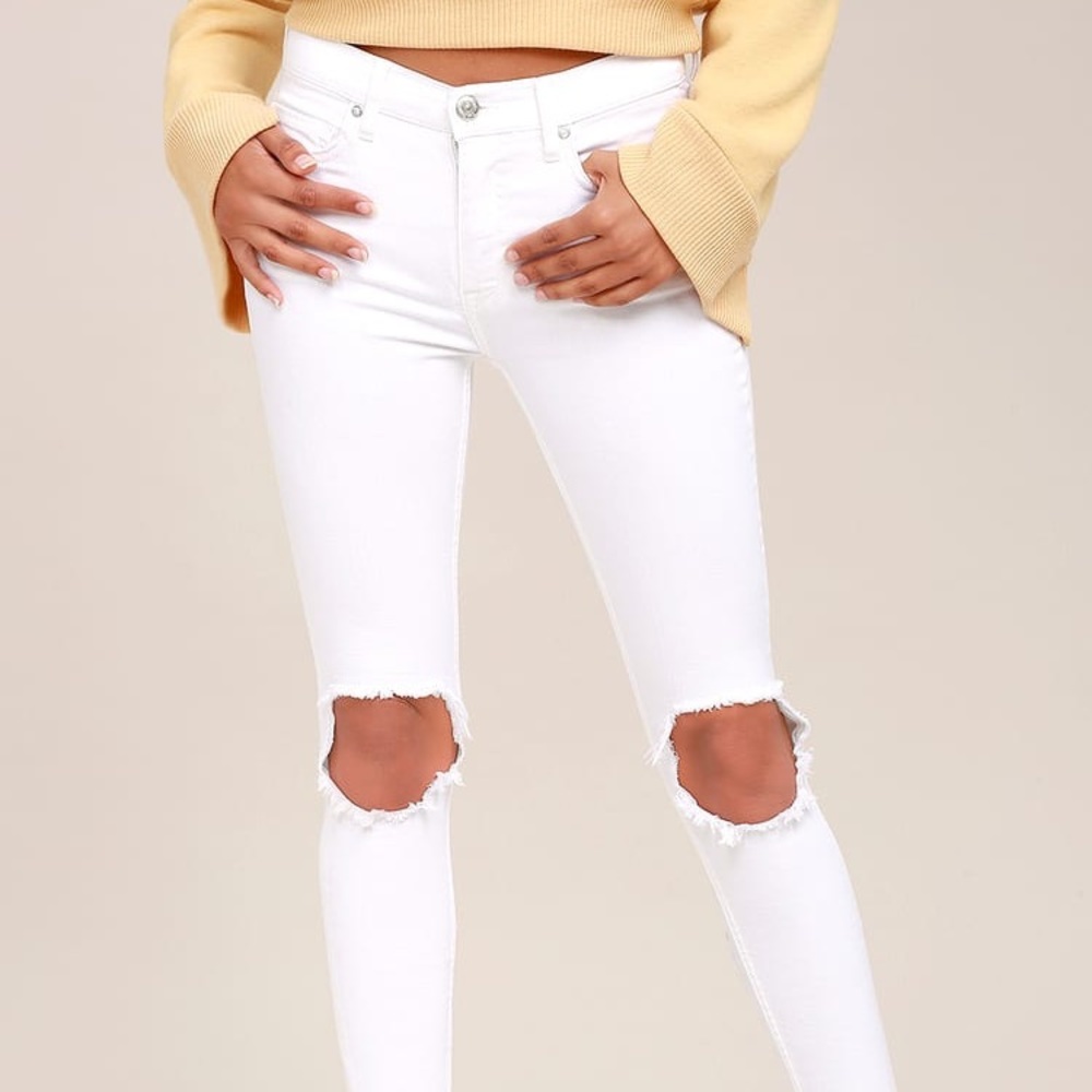 Free People High Rise Busted White Skinny Jeans